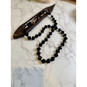 Vintage Faceted Black Glass Beaded Necklace